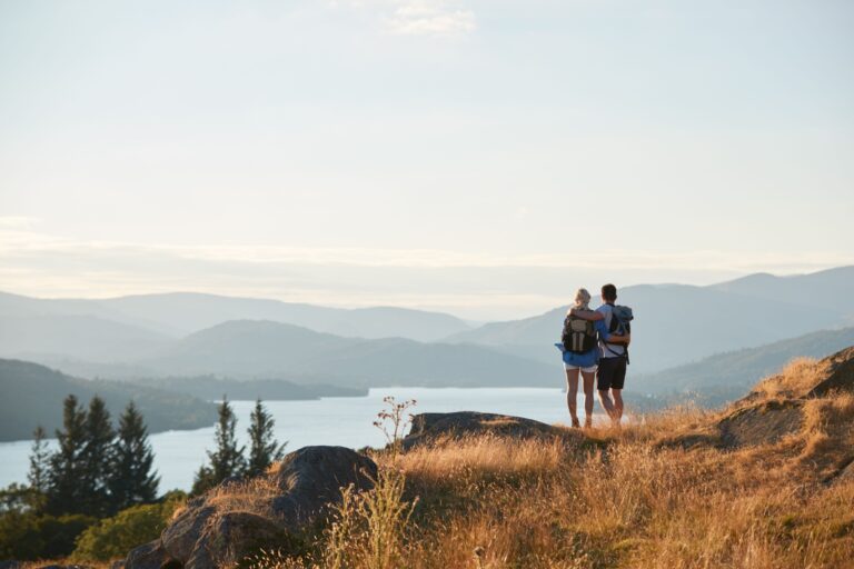 A couple hiking in the Lake District.