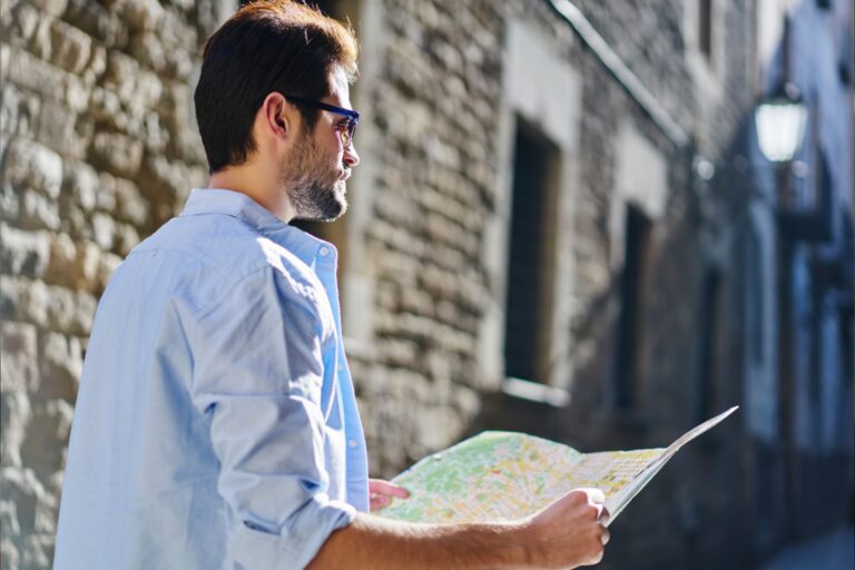 A man following a map.