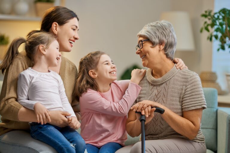 A grandmother talking to her family.